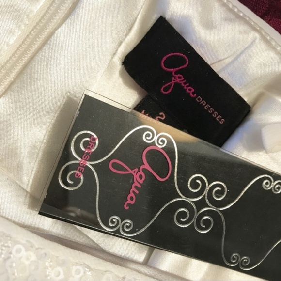 AQUA Hi Low Prom Semi-Formal Sequins White Dress 2 - Picture 6 of 6